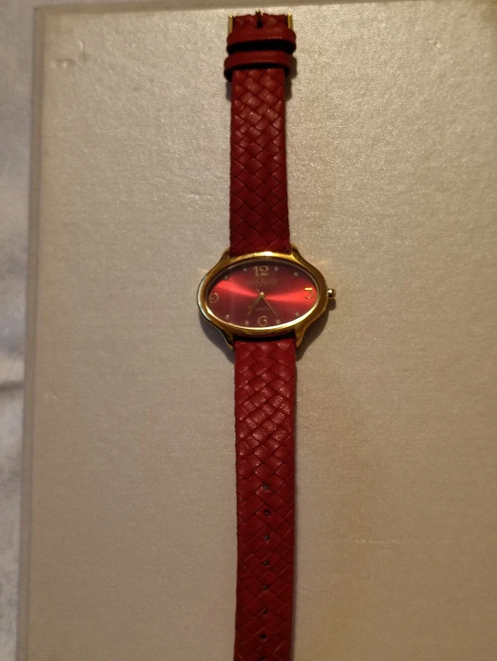 Joan Rivers Red/Goldtone Leather Braided Watch